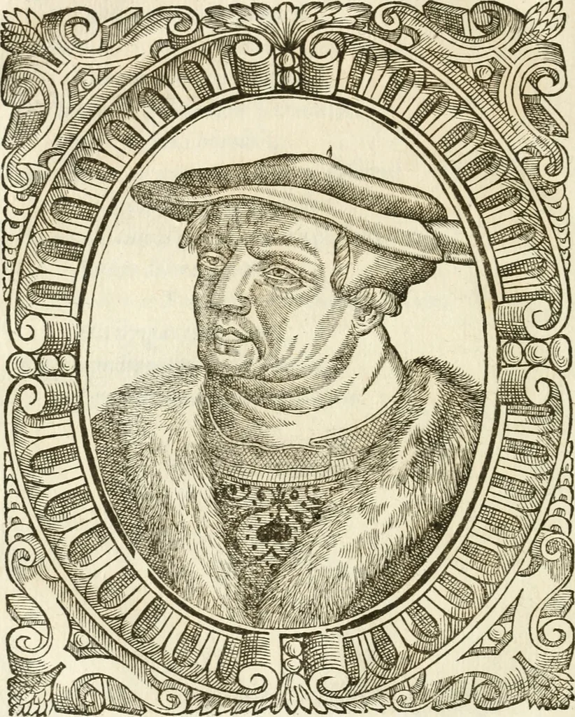 An illustration from Icones, id est, Verae imagines virorvm doctrina simvl et pietate illvstrivm, qvorvm praecipuè ministerio partim bonarum literarum studia sunt restituta, partim vera religio in variis orbis christiani regionibus, nostra patrúmque memoria fuit instaurata: additis eorundem vitae & operae descriptionibus, quibus adiectae sunt nonnullae picturae quas emblemata vocant, 1580, leaf 137