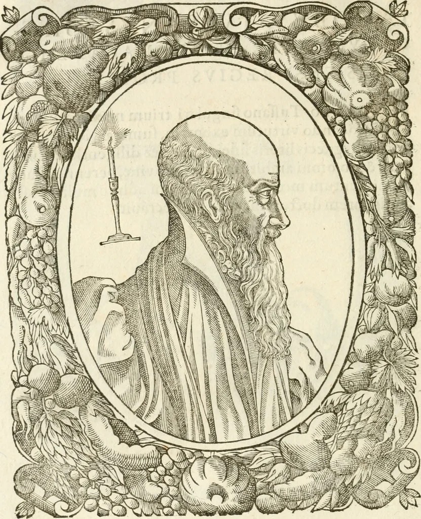 An illustration from Icones, id est, Verae imagines virorvm doctrina simvl et pietate illvstrivm, qvorvm praecipuè ministerio partim bonarum literarum studia sunt restituta, partim vera religio in variis orbis christiani regionibus, nostra patrúmque memoria fuit instaurata: additis eorundem vitae & operae descriptionibus, quibus adiectae sunt nonnullae picturae quas emblemata vocant, 1580, leaf 171