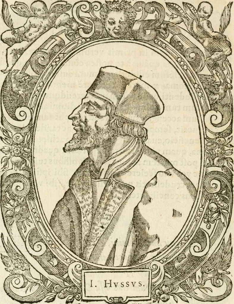 An illustration from Icones, id est, Verae imagines virorvm doctrina simvl et pietate illvstrivm, qvorvm praecipuè ministerio partim bonarum literarum studia sunt restituta, partim vera religio in variis orbis christiani regionibus, nostra patrúmque memoria fuit instaurata: additis eorundem vitae & operae descriptionibus, quibus adiectae sunt nonnullae picturae quas emblemata vocant, 1580, leaf 19