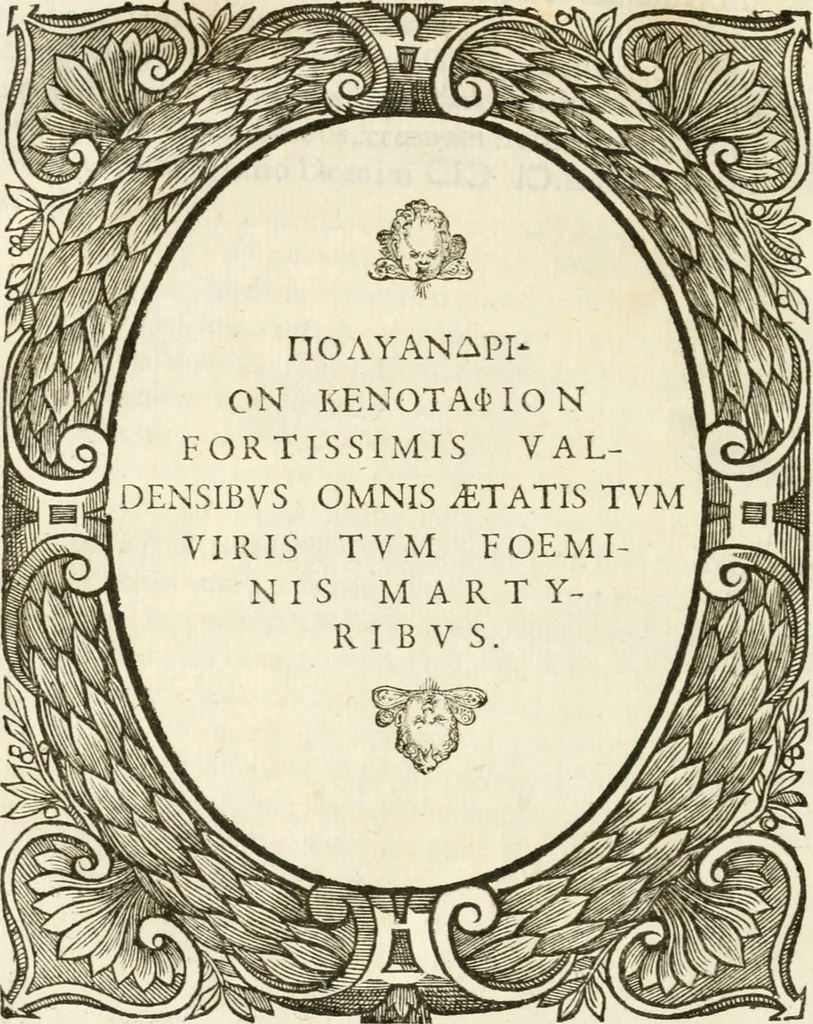 An illustration from Icones, id est, Verae imagines virorvm doctrina simvl et pietate illvstrivm, qvorvm praecipuè ministerio partim bonarum literarum studia sunt restituta, partim vera religio in variis orbis christiani regionibus, nostra patrúmque memoria fuit instaurata: additis eorundem vitae & operae descriptionibus, quibus adiectae sunt nonnullae picturae quas emblemata vocant, 1580, leaf 215