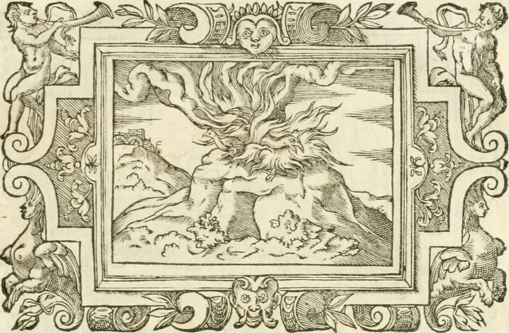 An illustration from Icones, id est, Verae imagines virorvm doctrina simvl et pietate illvstrivm, qvorvm praecipuè ministerio partim bonarum literarum studia sunt restituta, partim vera religio in variis orbis christiani regionibus, nostra patrúmque memoria fuit instaurata: additis eorundem vitae & operae descriptionibus, quibus adiectae sunt nonnullae picturae quas emblemata vocant, 1580, leaf 282