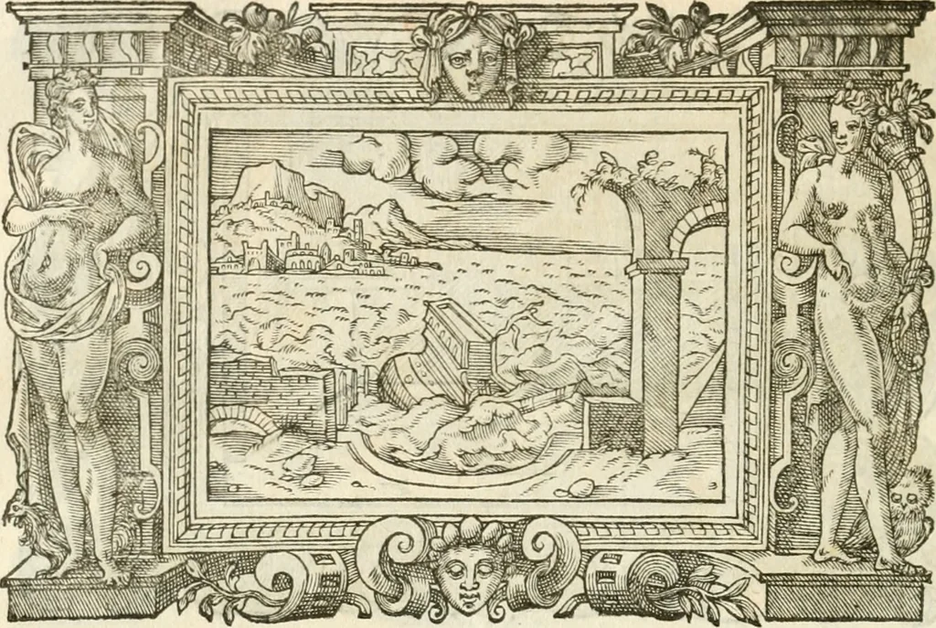 An illustration from Icones, id est, Verae imagines virorvm doctrina simvl et pietate illvstrivm, qvorvm praecipuè ministerio partim bonarum literarum studia sunt restituta, partim vera religio in variis orbis christiani regionibus, nostra patrúmque memoria fuit instaurata: additis eorundem vitae & operae descriptionibus, quibus adiectae sunt nonnullae picturae quas emblemata vocant, 1580, leaf 293
