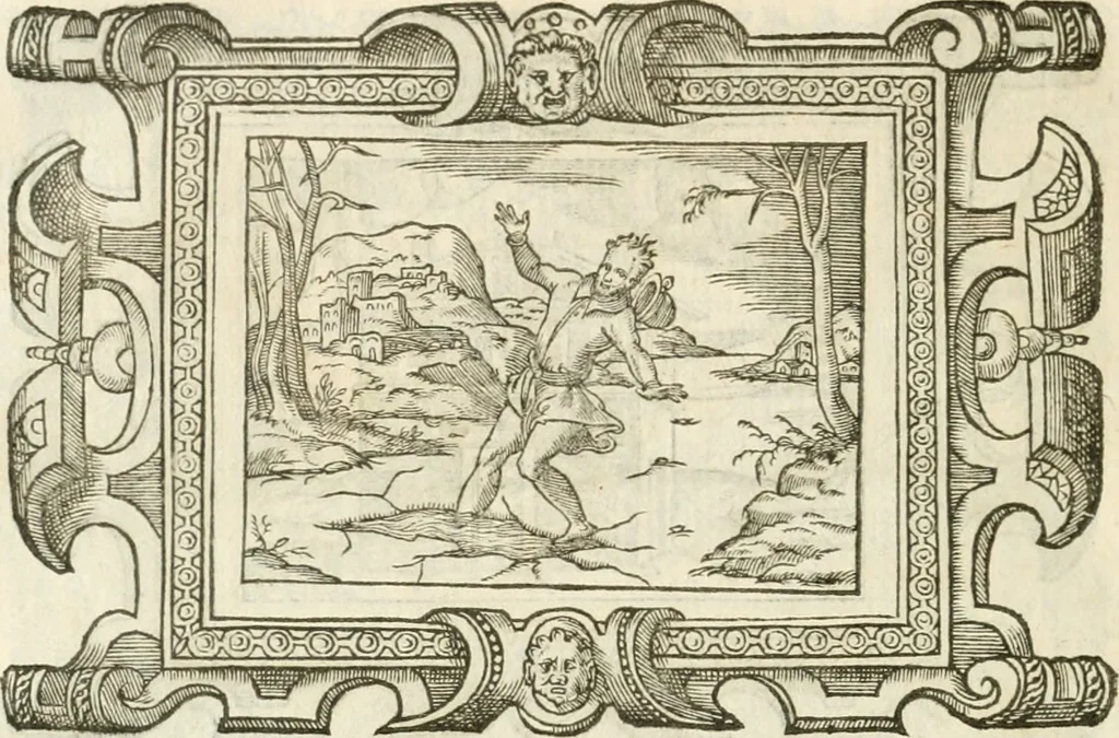 An illustration from Icones, id est, Verae imagines virorvm doctrina simvl et pietate illvstrivm, qvorvm praecipuè ministerio partim bonarum literarum studia sunt restituta, partim vera religio in variis orbis christiani regionibus, nostra patrúmque memoria fuit instaurata: additis eorundem vitae & operae descriptionibus, quibus adiectae sunt nonnullae picturae quas emblemata vocant, 1580, leaf 295
