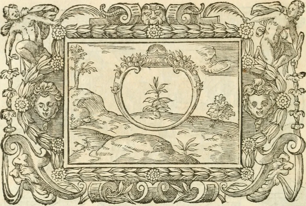 An illustration from Icones, id est, Verae imagines virorvm doctrina simvl et pietate illvstrivm, qvorvm praecipuè ministerio partim bonarum literarum studia sunt restituta, partim vera religio in variis orbis christiani regionibus, nostra patrúmque memoria fuit instaurata: additis eorundem vitae & operae descriptionibus, quibus adiectae sunt nonnullae picturae quas emblemata vocant, 1580, leaf 297