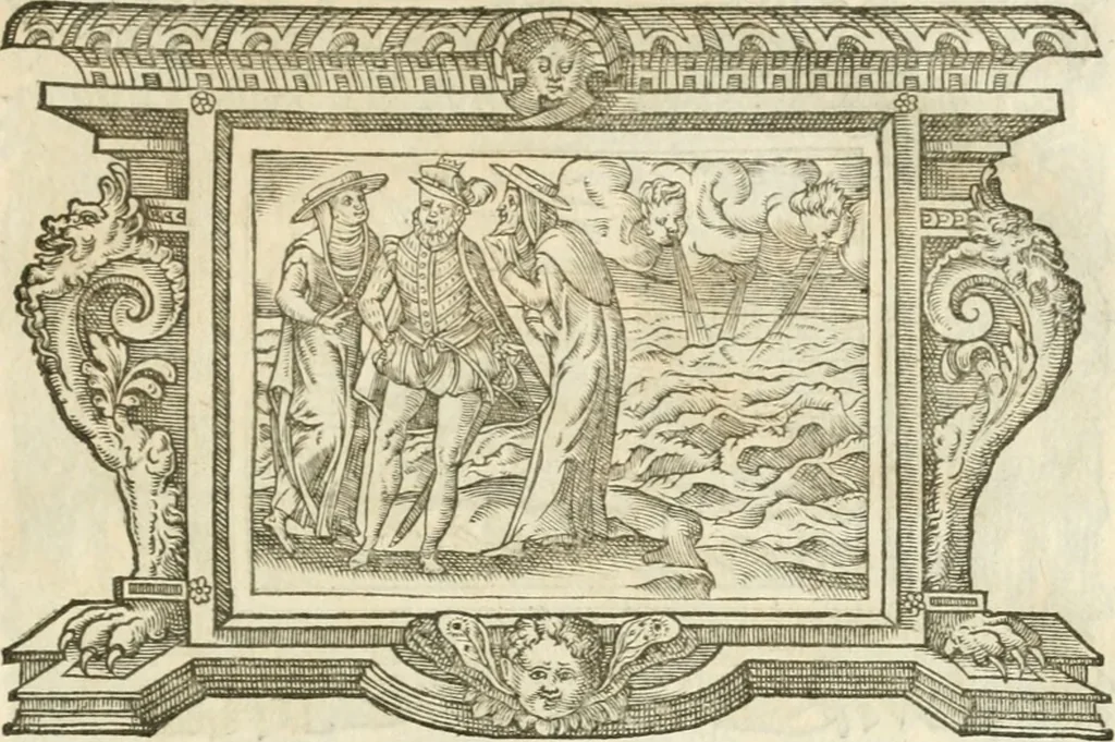 An illustration from Icones, id est, Verae imagines virorvm doctrina simvl et pietate illvstrivm, qvorvm praecipuè ministerio partim bonarum literarum studia sunt restituta, partim vera religio in variis orbis christiani regionibus, nostra patrúmque memoria fuit instaurata: additis eorundem vitae & operae descriptionibus, quibus adiectae sunt nonnullae picturae quas emblemata vocant, 1580, leaf 300