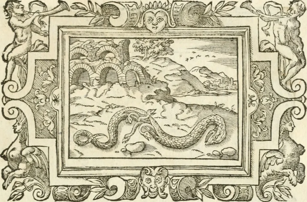 An illustration from Icones, id est, Verae imagines virorvm doctrina simvl et pietate illvstrivm, qvorvm praecipuè ministerio partim bonarum literarum studia sunt restituta, partim vera religio in variis orbis christiani regionibus, nostra patrúmque memoria fuit instaurata: additis eorundem vitae & operae descriptionibus, quibus adiectae sunt nonnullae picturae quas emblemata vocant, 1580, leaf 308