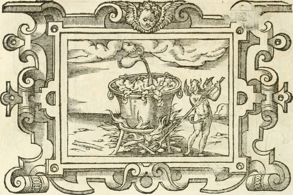 An illustration from Icones, id est, Verae imagines virorvm doctrina simvl et pietate illvstrivm, qvorvm praecipuè ministerio partim bonarum literarum studia sunt restituta, partim vera religio in variis orbis christiani regionibus, nostra patrúmque memoria fuit instaurata: additis eorundem vitae & operae descriptionibus, quibus adiectae sunt nonnullae picturae quas emblemata vocant, 1580, leaf 311
