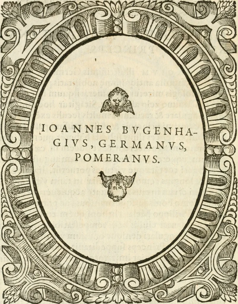 An illustration from Icones, id est, Verae imagines virorvm doctrina simvl et pietate illvstrivm, qvorvm praecipuè ministerio partim bonarum literarum studia sunt restituta, partim vera religio in variis orbis christiani regionibus, nostra patrúmque memoria fuit instaurata: additis eorundem vitae & operae descriptionibus, quibus adiectae sunt nonnullae picturae quas emblemata vocant, 1580, leaf 47