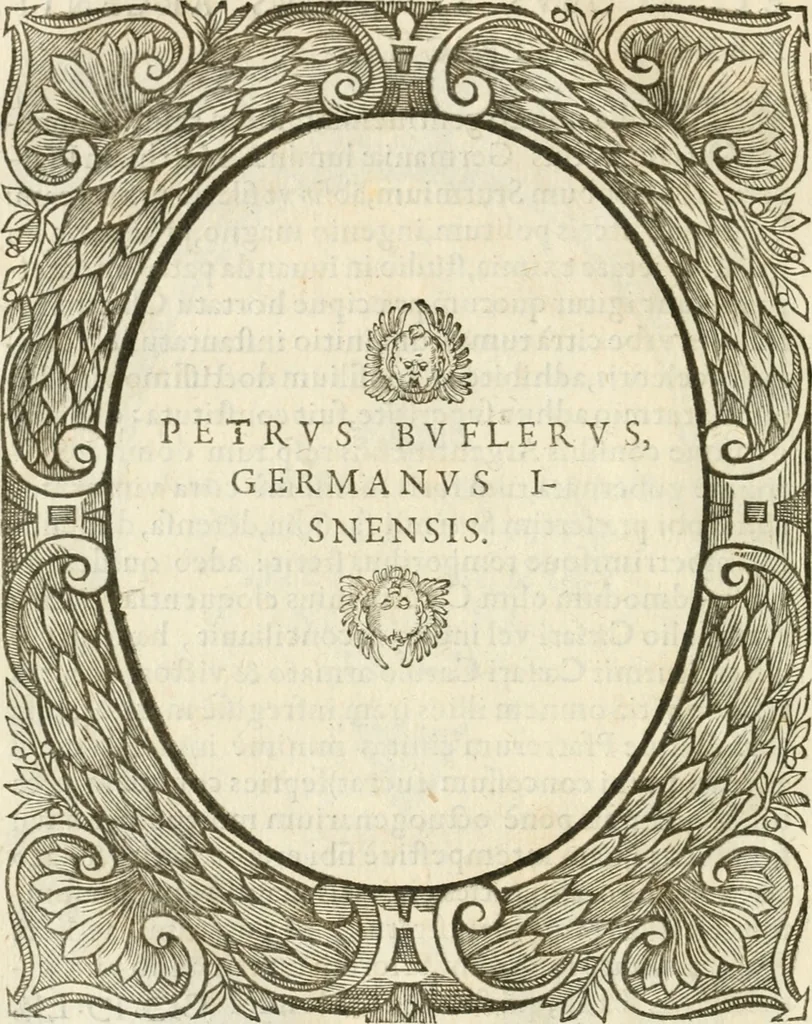 An illustration from Icones, id est, Verae imagines virorvm doctrina simvl et pietate illvstrivm, qvorvm praecipuè ministerio partim bonarum literarum studia sunt restituta, partim vera religio in variis orbis christiani regionibus, nostra patrúmque memoria fuit instaurata: additis eorundem vitae & operae descriptionibus, quibus adiectae sunt nonnullae picturae quas emblemata vocant, 1580, leaf 59
