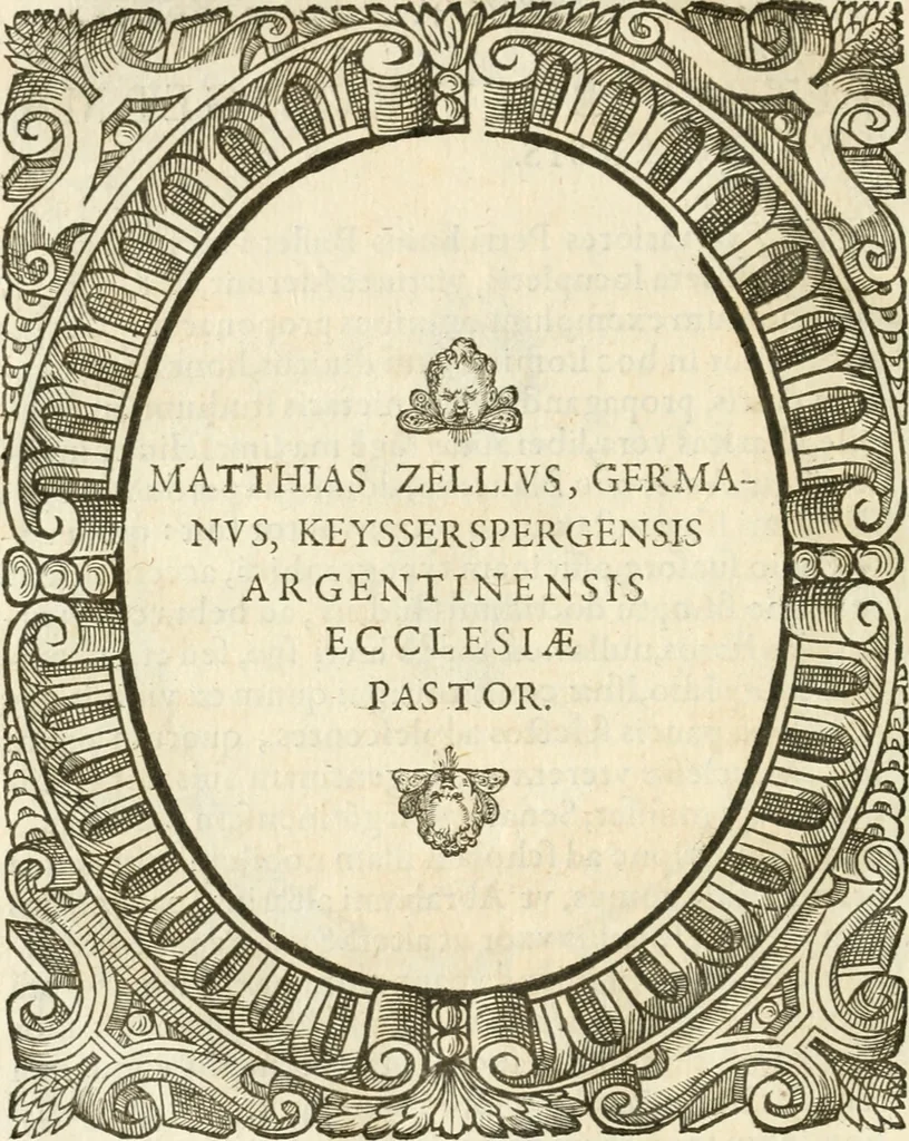 An illustration from Icones, id est, Verae imagines virorvm doctrina simvl et pietate illvstrivm, qvorvm praecipuè ministerio partim bonarum literarum studia sunt restituta, partim vera religio in variis orbis christiani regionibus, nostra patrúmque memoria fuit instaurata: additis eorundem vitae & operae descriptionibus, quibus adiectae sunt nonnullae picturae quas emblemata vocant, 1580, leaf 61