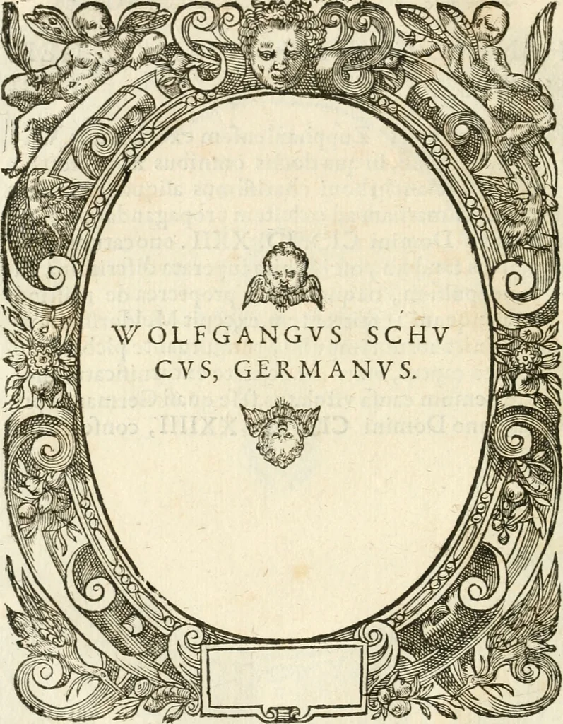 An illustration from Icones, id est, Verae imagines virorvm doctrina simvl et pietate illvstrivm, qvorvm praecipuè ministerio partim bonarum literarum studia sunt restituta, partim vera religio in variis orbis christiani regionibus, nostra patrúmque memoria fuit instaurata: additis eorundem vitae & operae descriptionibus, quibus adiectae sunt nonnullae picturae quas emblemata vocant, 1580, leaf 93