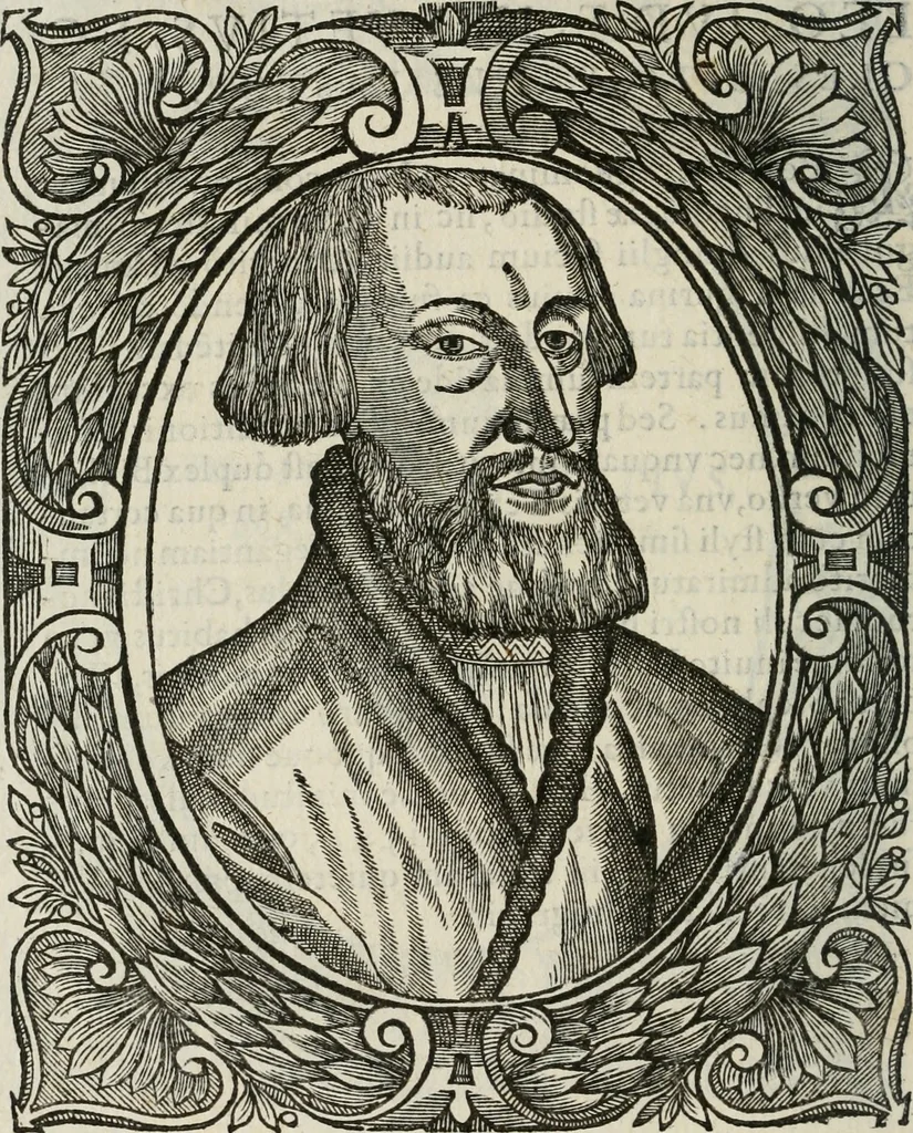 An illustration from Icones, id est, Verae imagines virorum doctrina simul et pietate illustrium, : quorum praecipuè ministerio partim bonarum literarum studia sunt restituta, partim vera religio in variis orbis Christiani regionibus, nostra patrúmque memoria fuit instaurata : additis eorundem vitae & operae descriptionibus, quibus adiectae sunt nonnullae picturae quas emblemata vocant., 1580, leaf 121