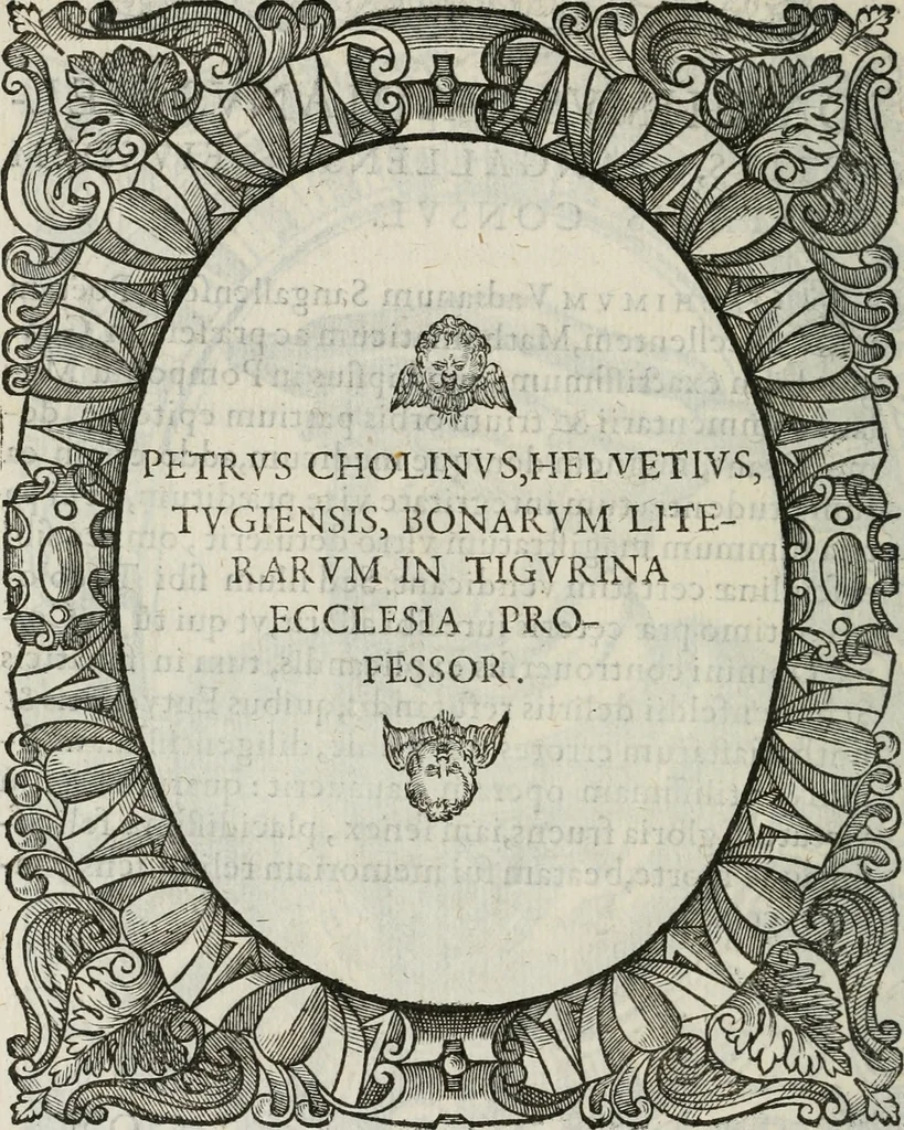 An illustration from Icones, id est, Verae imagines virorum doctrina simul et pietate illustrium, : quorum praecipuè ministerio partim bonarum literarum studia sunt restituta, partim vera religio in variis orbis Christiani regionibus, nostra patrúmque memoria fuit instaurata : additis eorundem vitae & operae descriptionibus, quibus adiectae sunt nonnullae picturae quas emblemata vocant., 1580, leaf 137