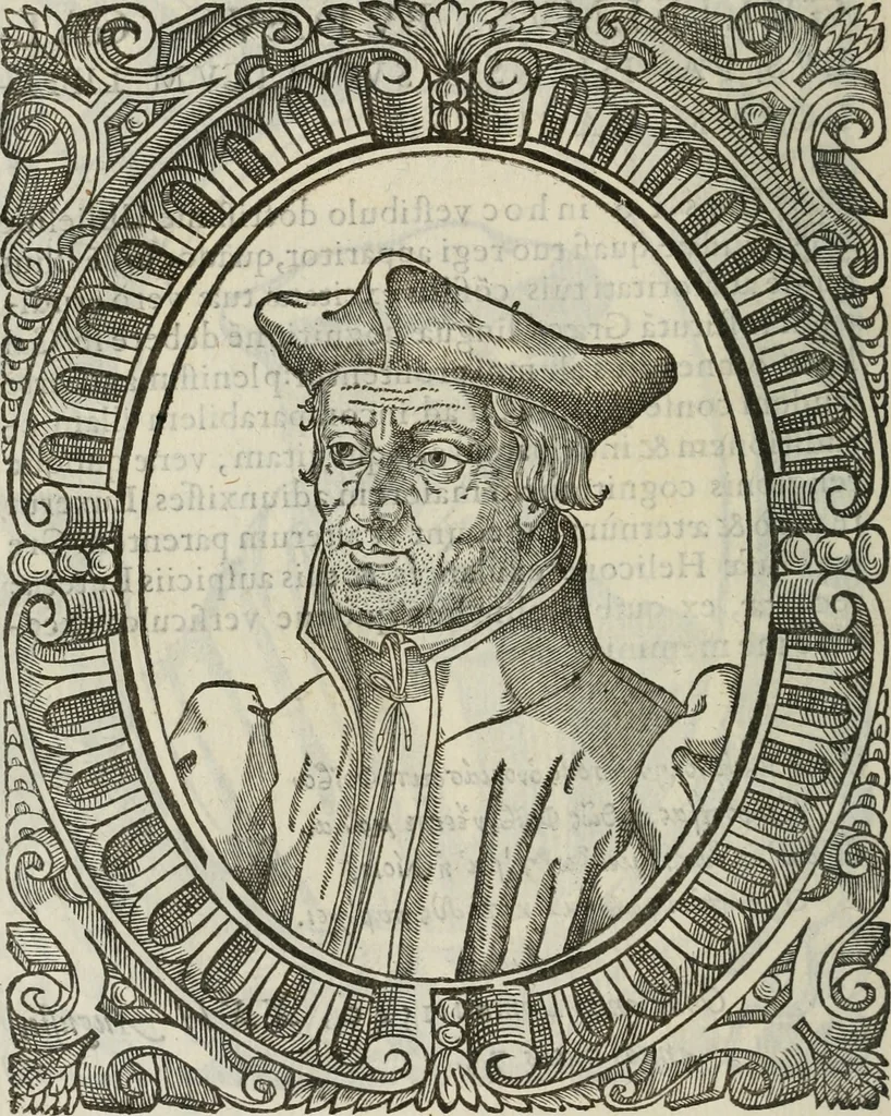 An illustration from Icones, id est, Verae imagines virorum doctrina simul et pietate illustrium, : quorum praecipuè ministerio partim bonarum literarum studia sunt restituta, partim vera religio in variis orbis Christiani regionibus, nostra patrúmque memoria fuit instaurata : additis eorundem vitae & operae descriptionibus, quibus adiectae sunt nonnullae picturae quas emblemata vocant., 1580, leaf 165