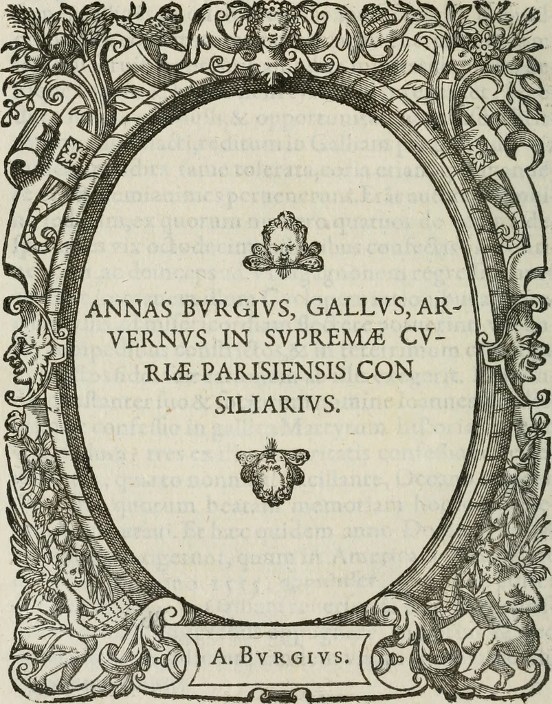 An illustration from Icones, id est, Verae imagines virorum doctrina simul et pietate illustrium, : quorum praecipuè ministerio partim bonarum literarum studia sunt restituta, partim vera religio in variis orbis Christiani regionibus, nostra patrúmque memoria fuit instaurata : additis eorundem vitae & operae descriptionibus, quibus adiectae sunt nonnullae picturae quas emblemata vocant., 1580, leaf 207
