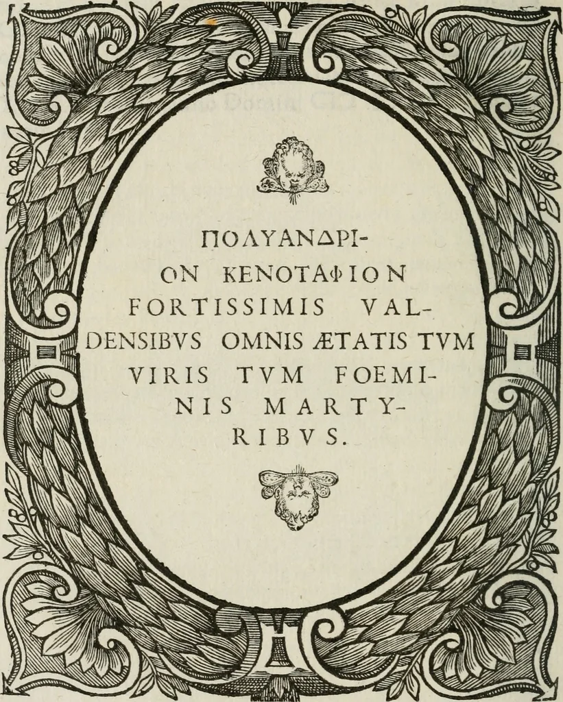 An illustration from Icones, id est, Verae imagines virorum doctrina simul et pietate illustrium, : quorum praecipuè ministerio partim bonarum literarum studia sunt restituta, partim vera religio in variis orbis Christiani regionibus, nostra patrúmque memoria fuit instaurata : additis eorundem vitae & operae descriptionibus, quibus adiectae sunt nonnullae picturae quas emblemata vocant., 1580, leaf 213