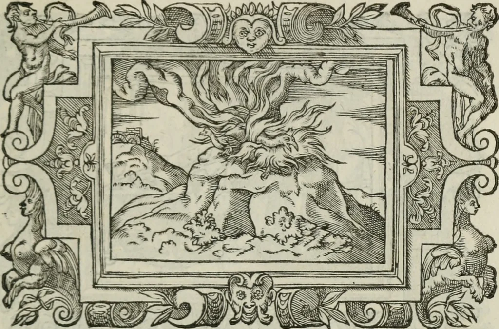 An illustration from Icones, id est, Verae imagines virorum doctrina simul et pietate illustrium, : quorum praecipuè ministerio partim bonarum literarum studia sunt restituta, partim vera religio in variis orbis Christiani regionibus, nostra patrúmque memoria fuit instaurata : additis eorundem vitae & operae descriptionibus, quibus adiectae sunt nonnullae picturae quas emblemata vocant., 1580, leaf 280