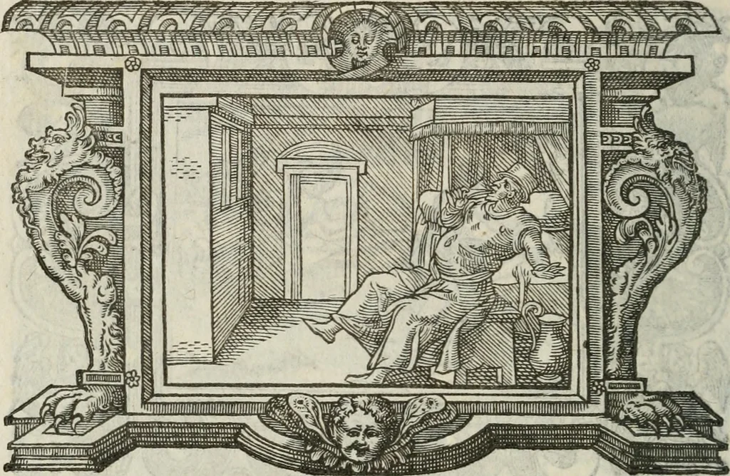 An illustration from Icones, id est, Verae imagines virorum doctrina simul et pietate illustrium, : quorum praecipuè ministerio partim bonarum literarum studia sunt restituta, partim vera religio in variis orbis Christiani regionibus, nostra patrúmque memoria fuit instaurata : additis eorundem vitae & operae descriptionibus, quibus adiectae sunt nonnullae picturae quas emblemata vocant., 1580, leaf 289