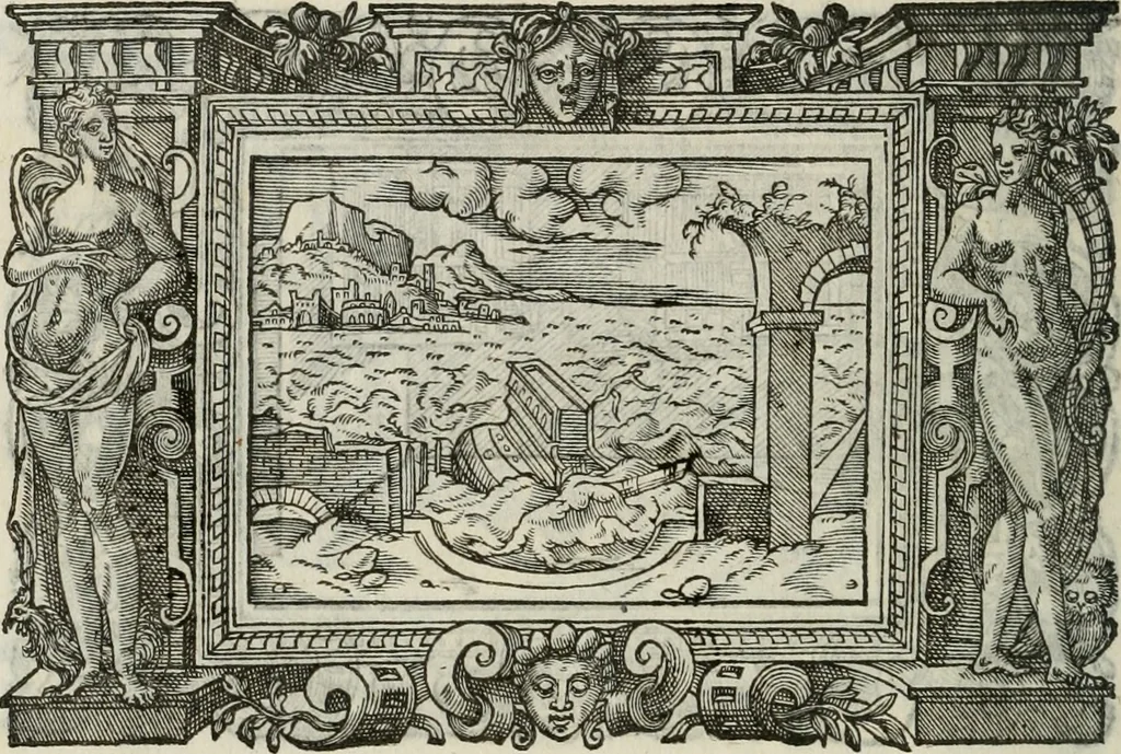 An illustration from Icones, id est, Verae imagines virorum doctrina simul et pietate illustrium, : quorum praecipuè ministerio partim bonarum literarum studia sunt restituta, partim vera religio in variis orbis Christiani regionibus, nostra patrúmque memoria fuit instaurata : additis eorundem vitae & operae descriptionibus, quibus adiectae sunt nonnullae picturae quas emblemata vocant., 1580, leaf 291