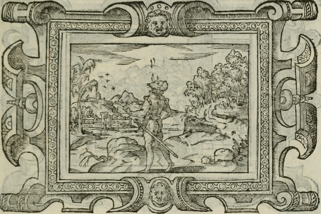 An illustration from Icones, id est, Verae imagines virorum doctrina simul et pietate illustrium, : quorum praecipuè ministerio partim bonarum literarum studia sunt restituta, partim vera religio in variis orbis Christiani regionibus, nostra patrúmque memoria fuit instaurata : additis eorundem vitae & operae descriptionibus, quibus adiectae sunt nonnullae picturae quas emblemata vocant., 1580, leaf 300
