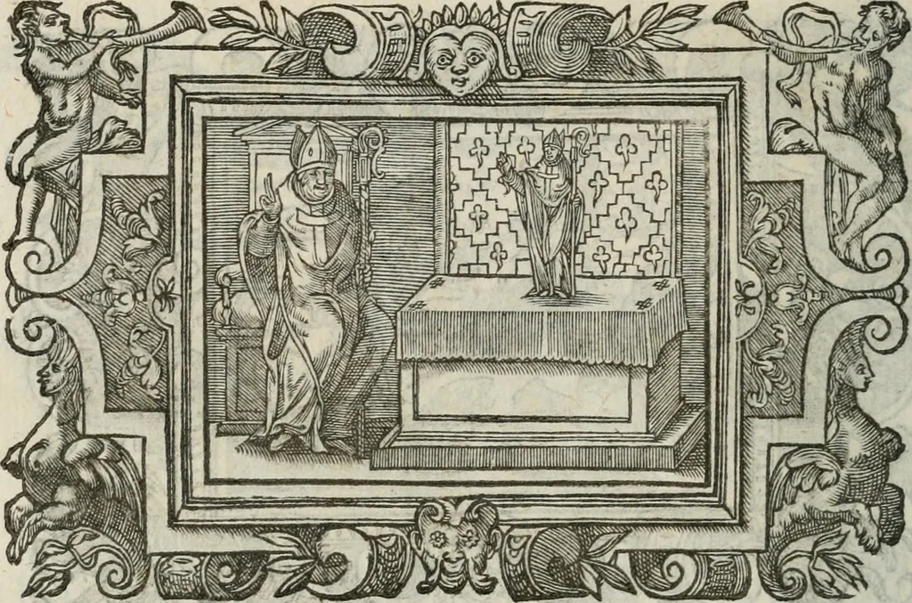 An illustration from Icones, id est, Verae imagines virorum doctrina simul et pietate illustrium, : quorum praecipuè ministerio partim bonarum literarum studia sunt restituta, partim vera religio in variis orbis Christiani regionibus, nostra patrúmque memoria fuit instaurata : additis eorundem vitae & operae descriptionibus, quibus adiectae sunt nonnullae picturae quas emblemata vocant., 1580, leaf 311