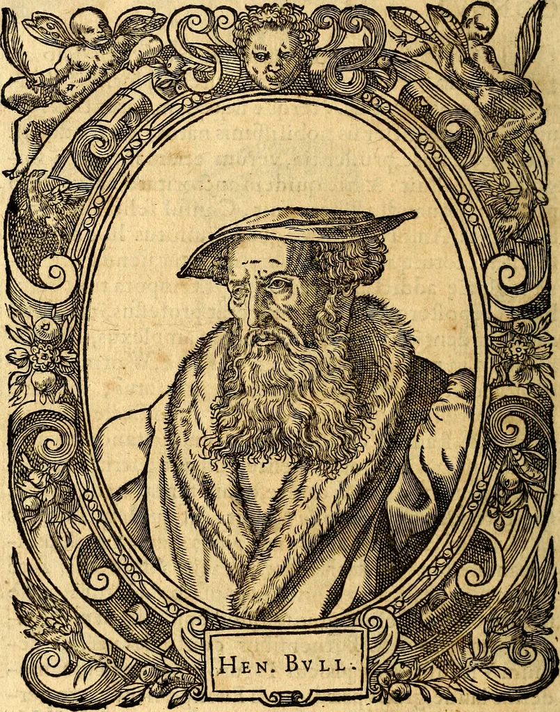 An illustration from Icones, id est verae imagines virorum doctrina simul et pietate illustrium, quorum praecipuè ministerio partim bonarum literarum studia sunt restituta, partim vera religio in variis orbis Christiani regionibus, nostra patrúmque memoria fuit instaurata: additis eorundem vitae & operae descriptionibus, quibus adiectae sunt nonnullae picturae quas emblemata vocant, 1580, leaf 113