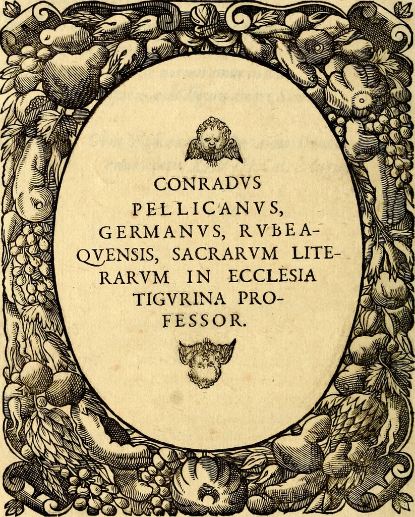 An illustration from Icones, id est verae imagines virorum doctrina simul et pietate illustrium, quorum praecipuè ministerio partim bonarum literarum studia sunt restituta, partim vera religio in variis orbis Christiani regionibus, nostra patrúmque memoria fuit instaurata: additis eorundem vitae & operae descriptionibus, quibus adiectae sunt nonnullae picturae quas emblemata vocant, 1580, leaf 123