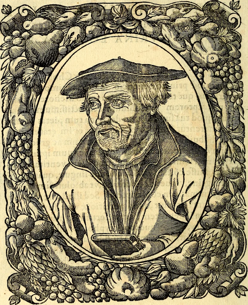 An illustration from Icones, id est verae imagines virorum doctrina simul et pietate illustrium, quorum praecipuè ministerio partim bonarum literarum studia sunt restituta, partim vera religio in variis orbis Christiani regionibus, nostra patrúmque memoria fuit instaurata: additis eorundem vitae & operae descriptionibus, quibus adiectae sunt nonnullae picturae quas emblemata vocant, 1580, leaf 137