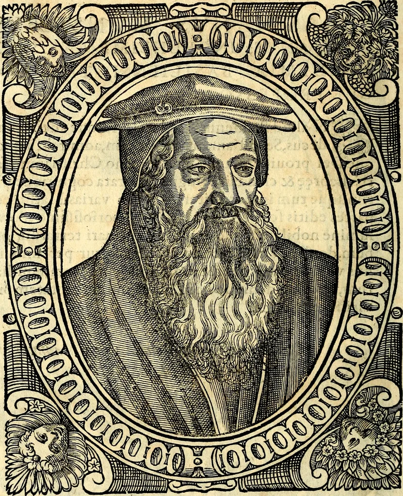 An illustration from Icones, id est verae imagines virorum doctrina simul et pietate illustrium, quorum praecipuè ministerio partim bonarum literarum studia sunt restituta, partim vera religio in variis orbis Christiani regionibus, nostra patrúmque memoria fuit instaurata: additis eorundem vitae & operae descriptionibus, quibus adiectae sunt nonnullae picturae quas emblemata vocant, 1580, leaf 139