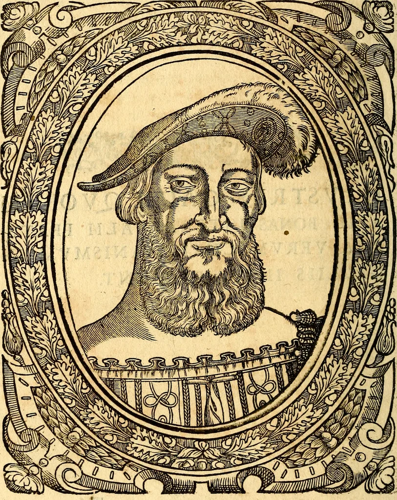 An illustration from Icones, id est verae imagines virorum doctrina simul et pietate illustrium, quorum praecipuè ministerio partim bonarum literarum studia sunt restituta, partim vera religio in variis orbis Christiani regionibus, nostra patrúmque memoria fuit instaurata: additis eorundem vitae & operae descriptionibus, quibus adiectae sunt nonnullae picturae quas emblemata vocant, 1580, leaf 157