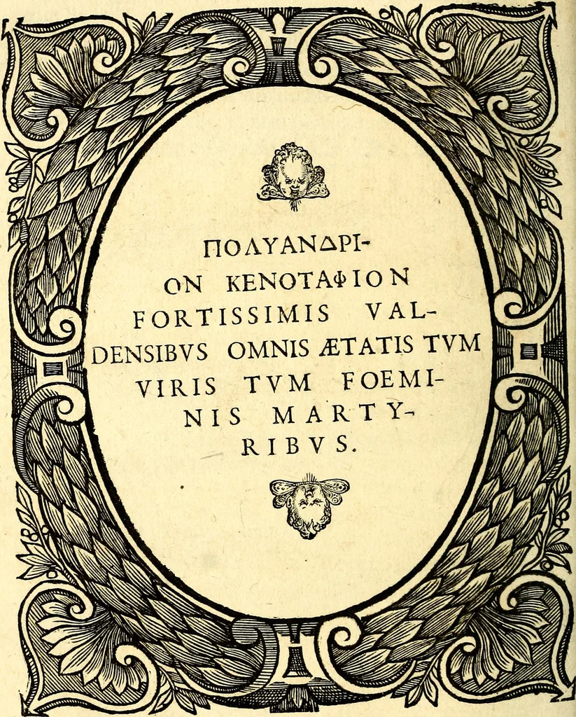 An illustration from Icones, id est verae imagines virorum doctrina simul et pietate illustrium, quorum praecipuè ministerio partim bonarum literarum studia sunt restituta, partim vera religio in variis orbis Christiani regionibus, nostra patrúmque memoria fuit instaurata: additis eorundem vitae & operae descriptionibus, quibus adiectae sunt nonnullae picturae quas emblemata vocant, 1580, leaf 211