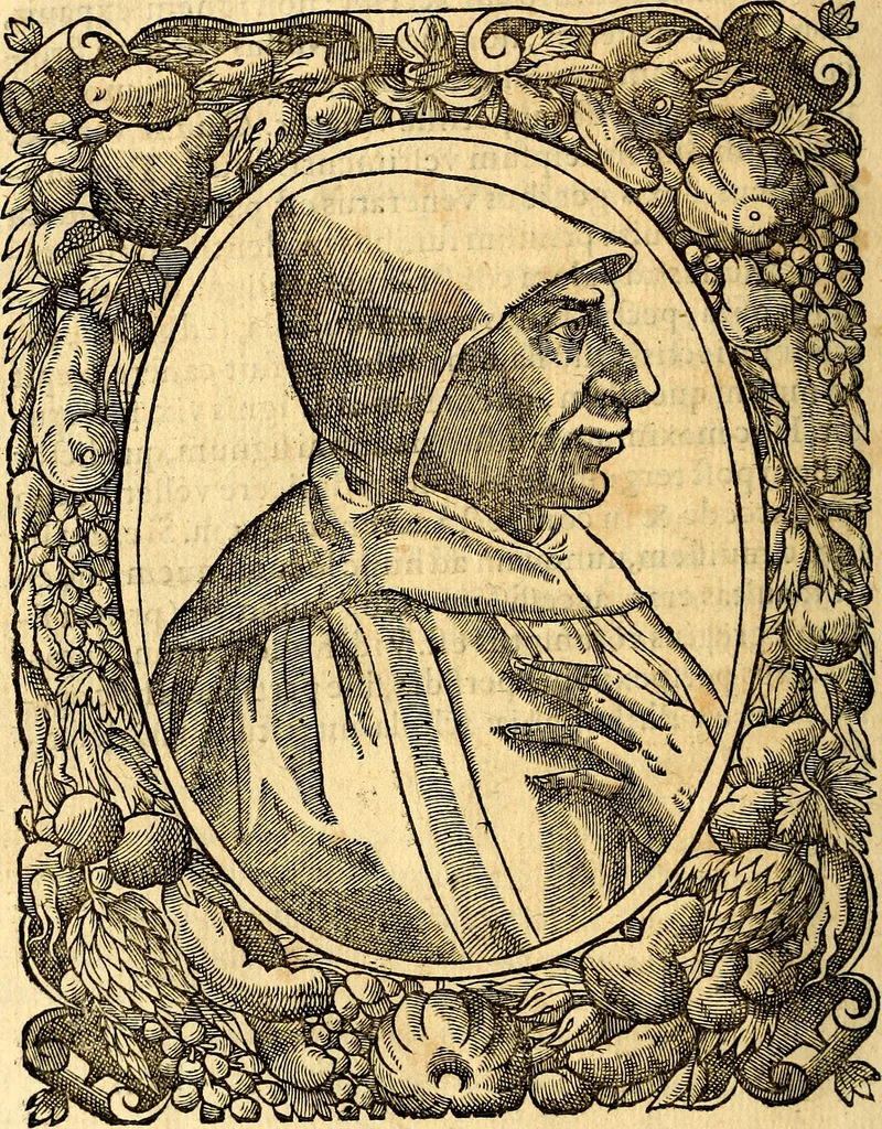 An illustration from Icones, id est verae imagines virorum doctrina simul et pietate illustrium, quorum praecipuè ministerio partim bonarum literarum studia sunt restituta, partim vera religio in variis orbis Christiani regionibus, nostra patrúmque memoria fuit instaurata: additis eorundem vitae & operae descriptionibus, quibus adiectae sunt nonnullae picturae quas emblemata vocant, 1580, leaf 25