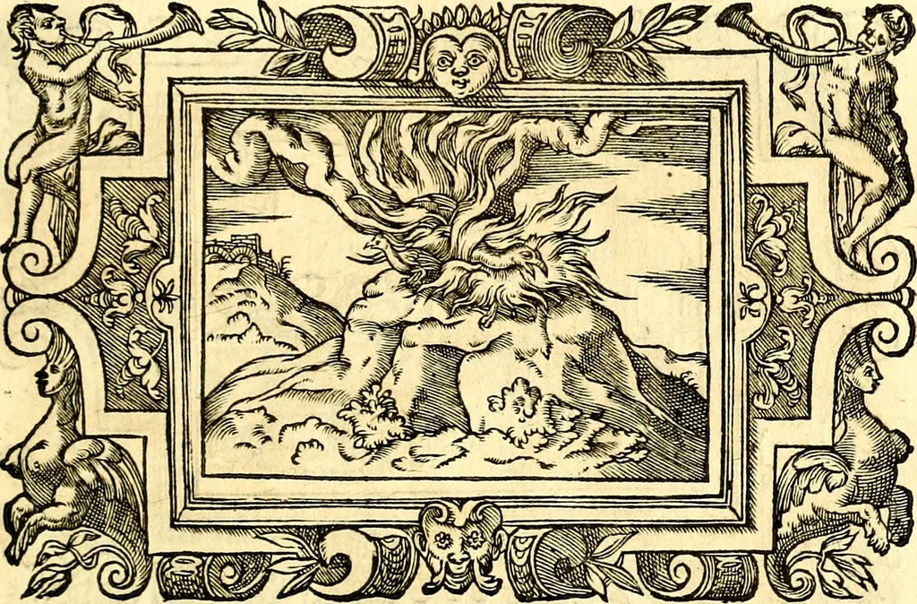 An illustration from Icones, id est verae imagines virorum doctrina simul et pietate illustrium, quorum praecipuè ministerio partim bonarum literarum studia sunt restituta, partim vera religio in variis orbis Christiani regionibus, nostra patrúmque memoria fuit instaurata: additis eorundem vitae & operae descriptionibus, quibus adiectae sunt nonnullae picturae quas emblemata vocant, 1580, leaf 278