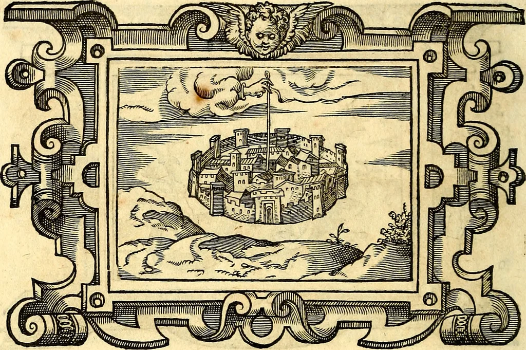 An illustration from Icones, id est verae imagines virorum doctrina simul et pietate illustrium, quorum praecipuè ministerio partim bonarum literarum studia sunt restituta, partim vera religio in variis orbis Christiani regionibus, nostra patrúmque memoria fuit instaurata: additis eorundem vitae & operae descriptionibus, quibus adiectae sunt nonnullae picturae quas emblemata vocant, 1580, leaf 281