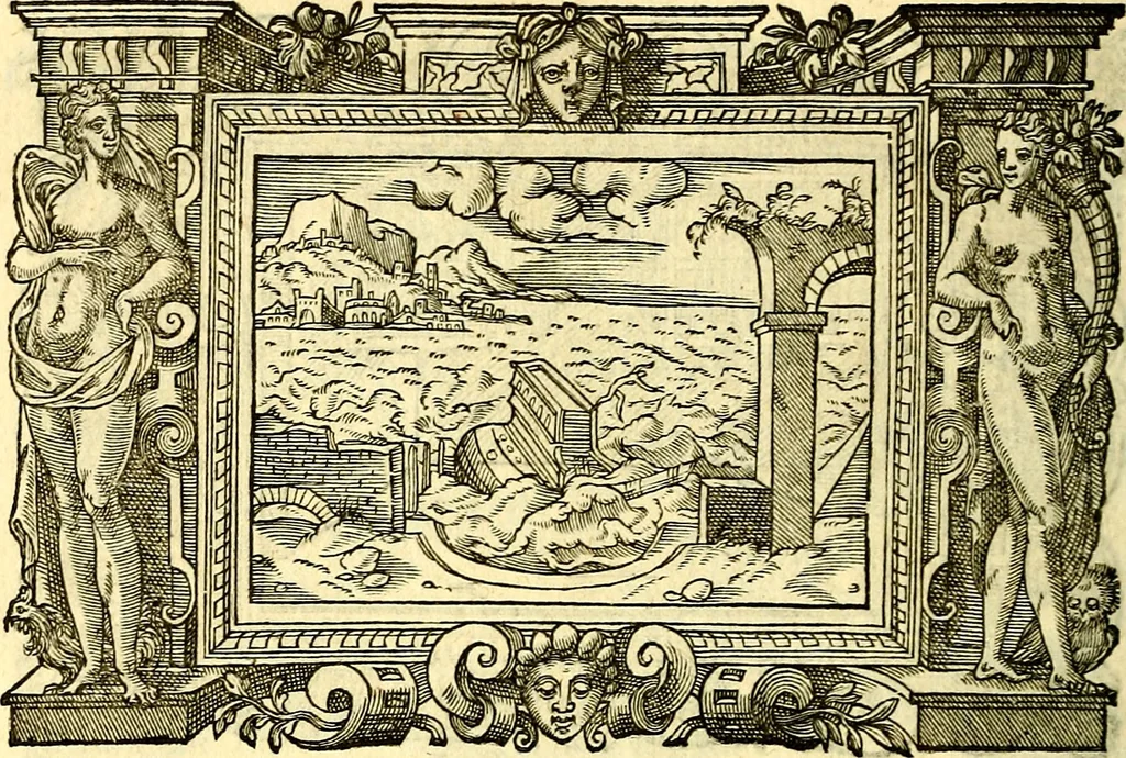 An illustration from Icones, id est verae imagines virorum doctrina simul et pietate illustrium, quorum praecipuè ministerio partim bonarum literarum studia sunt restituta, partim vera religio in variis orbis Christiani regionibus, nostra patrúmque memoria fuit instaurata: additis eorundem vitae & operae descriptionibus, quibus adiectae sunt nonnullae picturae quas emblemata vocant, 1580, leaf 289