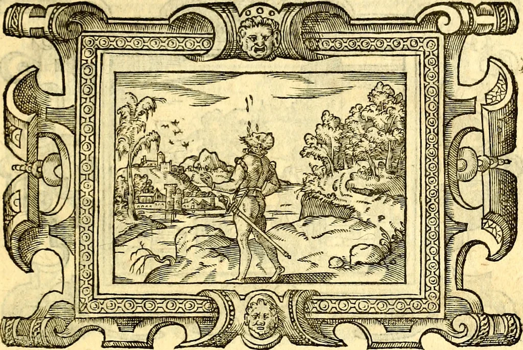 An illustration from Icones, id est verae imagines virorum doctrina simul et pietate illustrium, quorum praecipuè ministerio partim bonarum literarum studia sunt restituta, partim vera religio in variis orbis Christiani regionibus, nostra patrúmque memoria fuit instaurata: additis eorundem vitae & operae descriptionibus, quibus adiectae sunt nonnullae picturae quas emblemata vocant, 1580, leaf 298