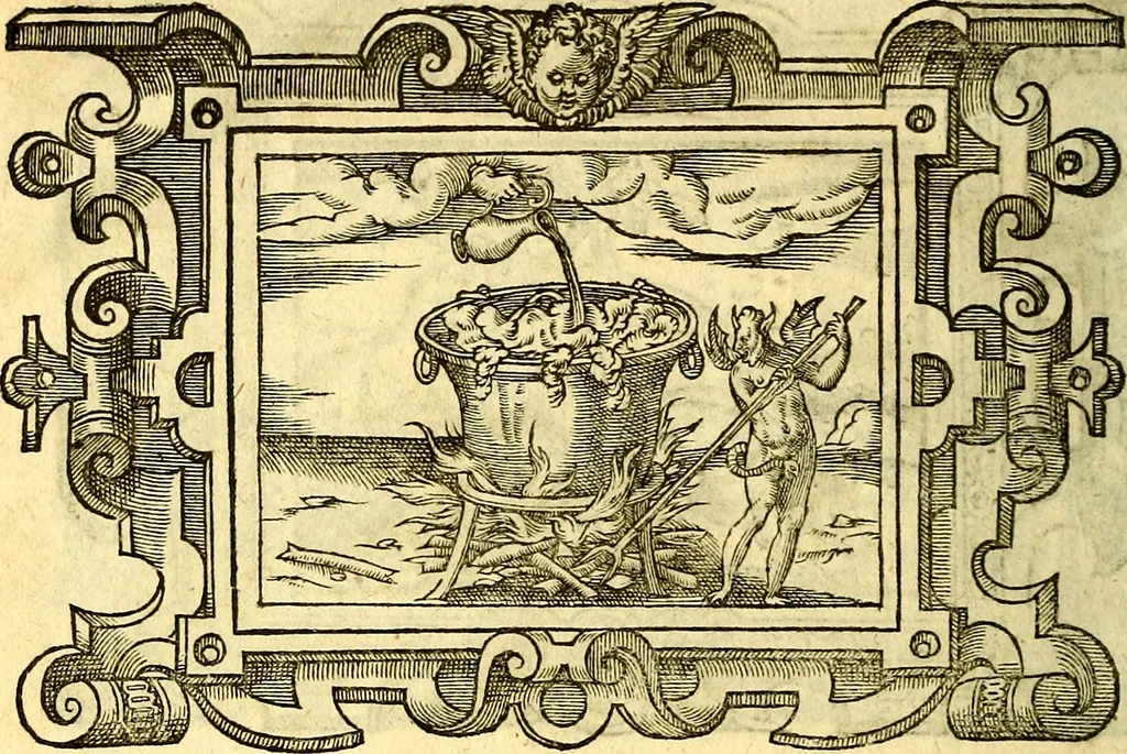 An illustration from Icones, id est verae imagines virorum doctrina simul et pietate illustrium, quorum praecipuè ministerio partim bonarum literarum studia sunt restituta, partim vera religio in variis orbis Christiani regionibus, nostra patrúmque memoria fuit instaurata: additis eorundem vitae & operae descriptionibus, quibus adiectae sunt nonnullae picturae quas emblemata vocant, 1580, leaf 307