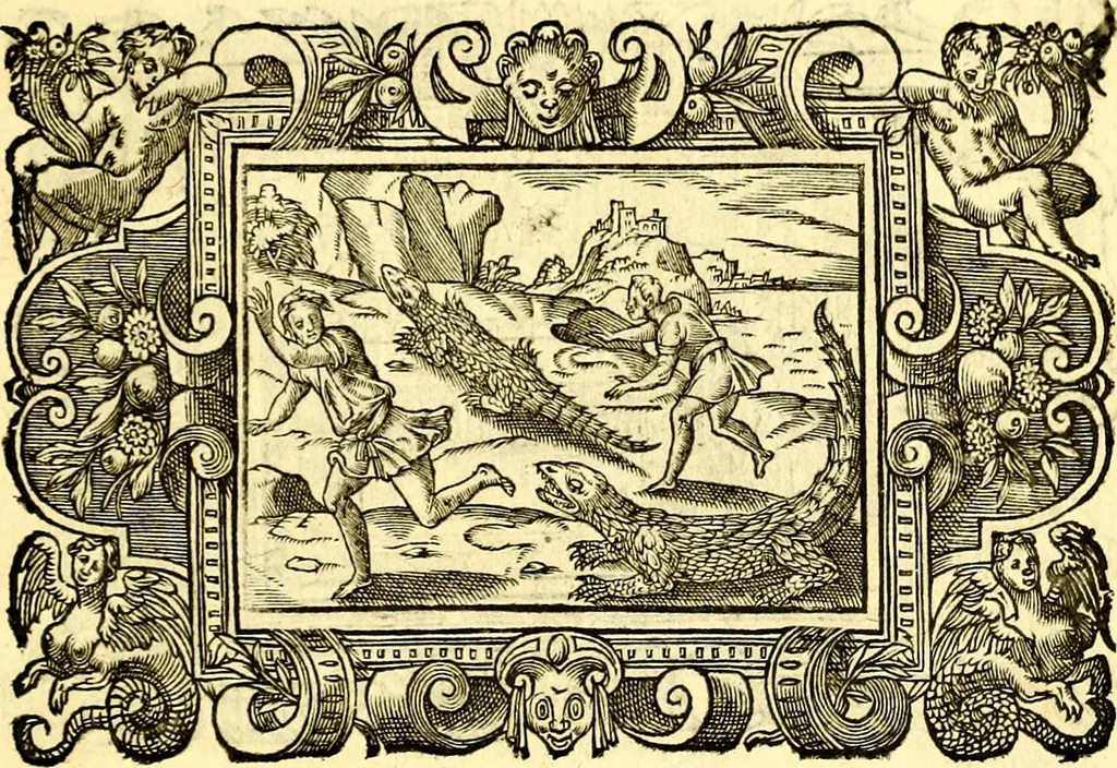 An illustration from Icones, id est verae imagines virorum doctrina simul et pietate illustrium, quorum praecipuè ministerio partim bonarum literarum studia sunt restituta, partim vera religio in variis orbis Christiani regionibus, nostra patrúmque memoria fuit instaurata: additis eorundem vitae & operae descriptionibus, quibus adiectae sunt nonnullae picturae quas emblemata vocant, 1580, leaf 308
