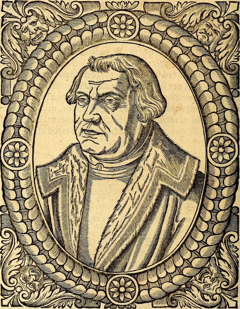 An illustration from Icones, id est verae imagines virorum doctrina simul et pietate illustrium, quorum praecipuè ministerio partim bonarum literarum studia sunt restituta, partim vera religio in variis orbis Christiani regionibus, nostra patrúmque memoria fuit instaurata: additis eorundem vitae & operae descriptionibus, quibus adiectae sunt nonnullae picturae quas emblemata vocant, 1580, leaf 33