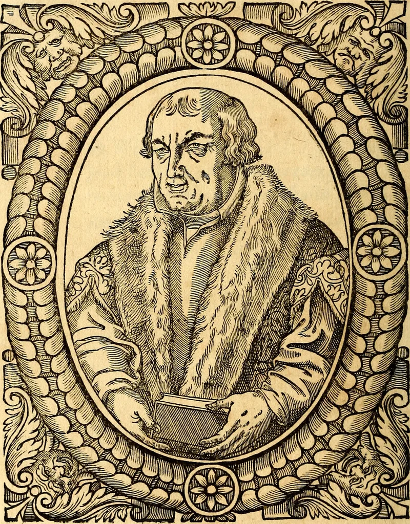 An illustration from Icones, id est verae imagines virorum doctrina simul et pietate illustrium, quorum praecipuè ministerio partim bonarum literarum studia sunt restituta, partim vera religio in variis orbis Christiani regionibus, nostra patrúmque memoria fuit instaurata: additis eorundem vitae & operae descriptionibus, quibus adiectae sunt nonnullae picturae quas emblemata vocant, 1580, leaf 41