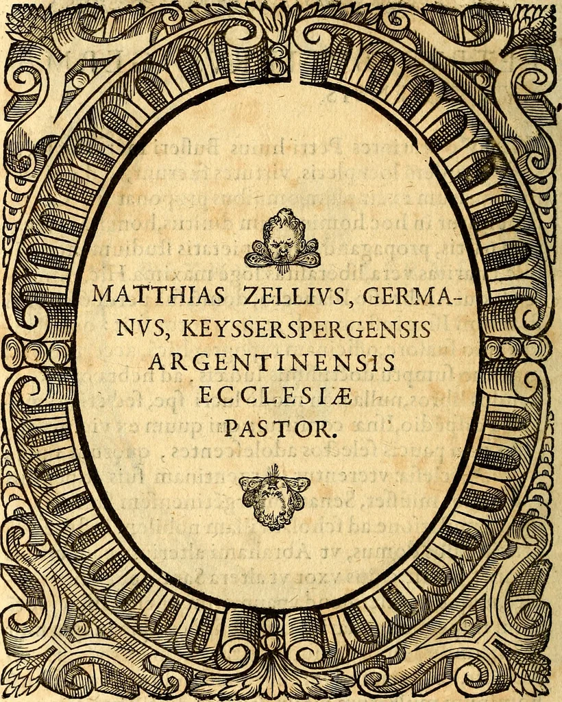 An illustration from Icones, id est verae imagines virorum doctrina simul et pietate illustrium, quorum praecipuè ministerio partim bonarum literarum studia sunt restituta, partim vera religio in variis orbis Christiani regionibus, nostra patrúmque memoria fuit instaurata: additis eorundem vitae & operae descriptionibus, quibus adiectae sunt nonnullae picturae quas emblemata vocant, 1580, leaf 57