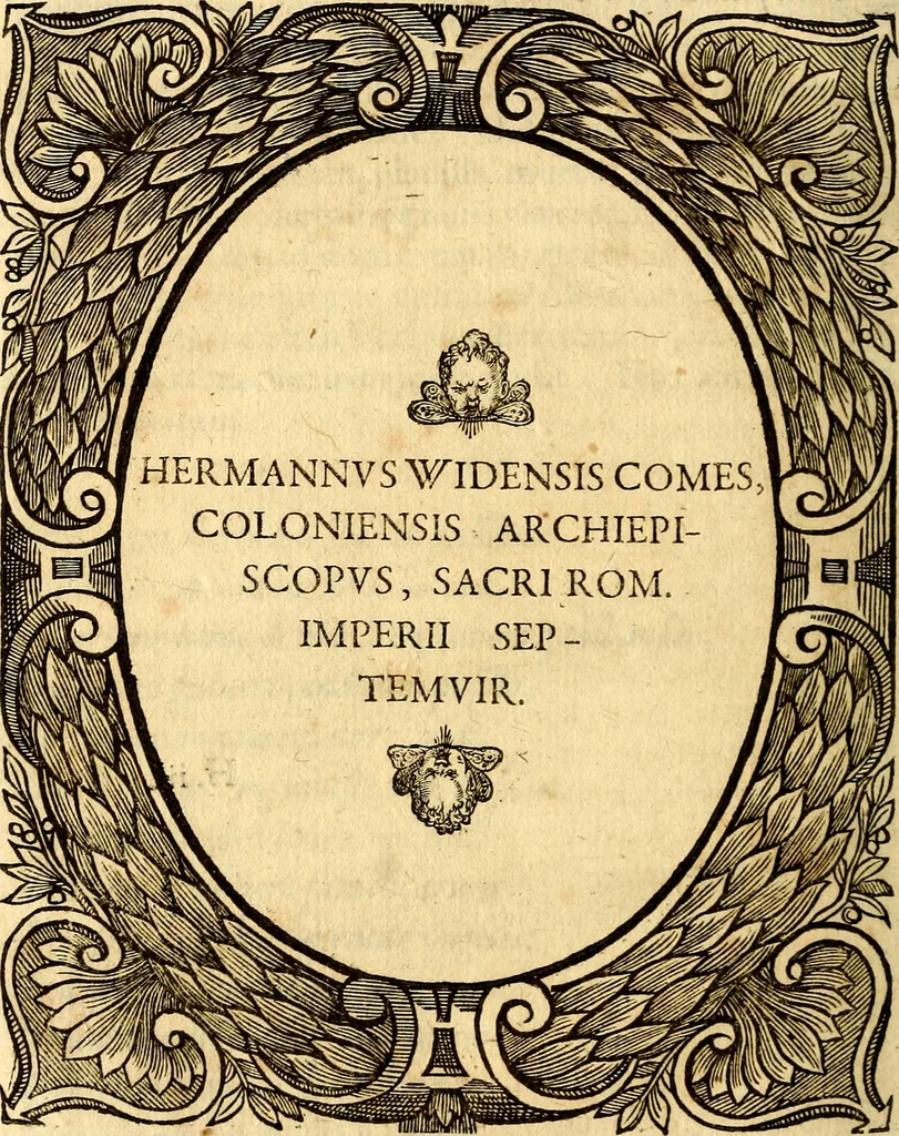 An illustration from Icones, id est verae imagines virorum doctrina simul et pietate illustrium, quorum praecipuè ministerio partim bonarum literarum studia sunt restituta, partim vera religio in variis orbis Christiani regionibus, nostra patrúmque memoria fuit instaurata: additis eorundem vitae & operae descriptionibus, quibus adiectae sunt nonnullae picturae quas emblemata vocant, 1580, leaf 73