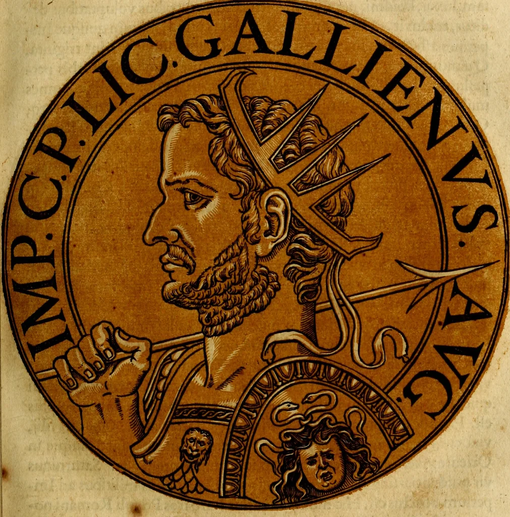 An illustration from Icones imperatorvm romanorvm, ex priscis numismatibus ad viuum delineatae, & breui narratione historicâ, 1645, leaf 112