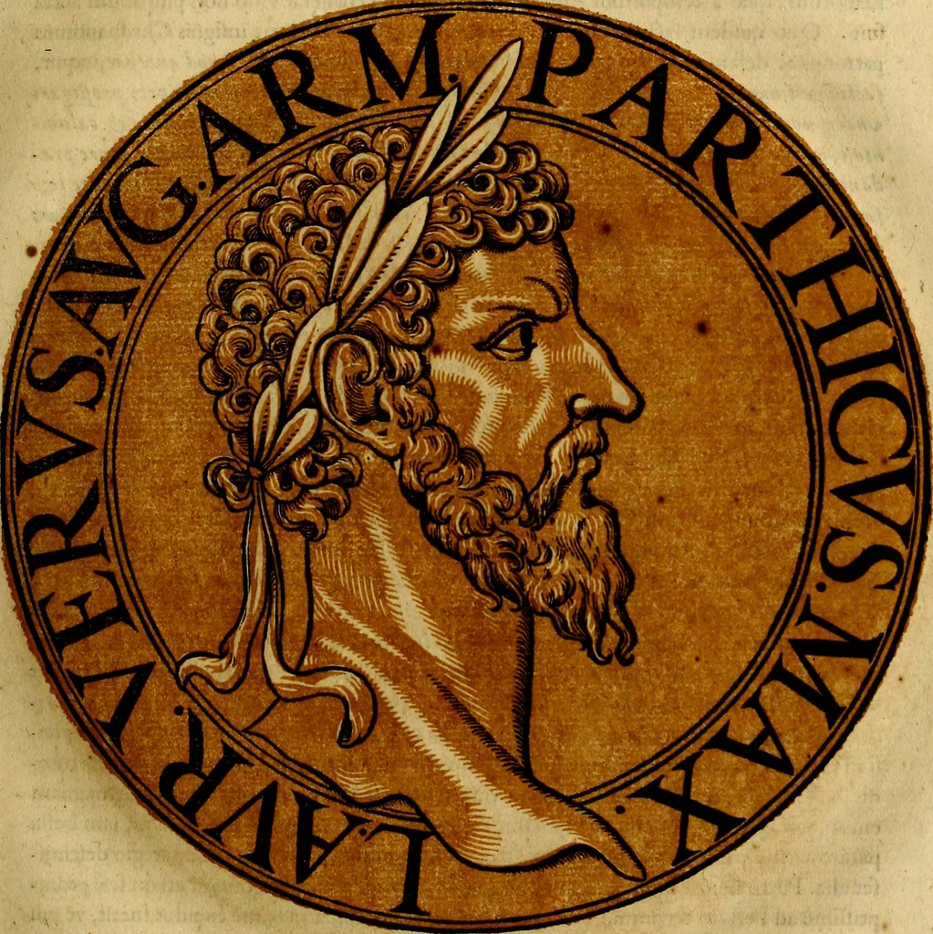 An illustration from Icones imperatorvm romanorvm, ex priscis numismatibus ad viuum delineatae, & breui narratione historicâ, 1645, leaf 54