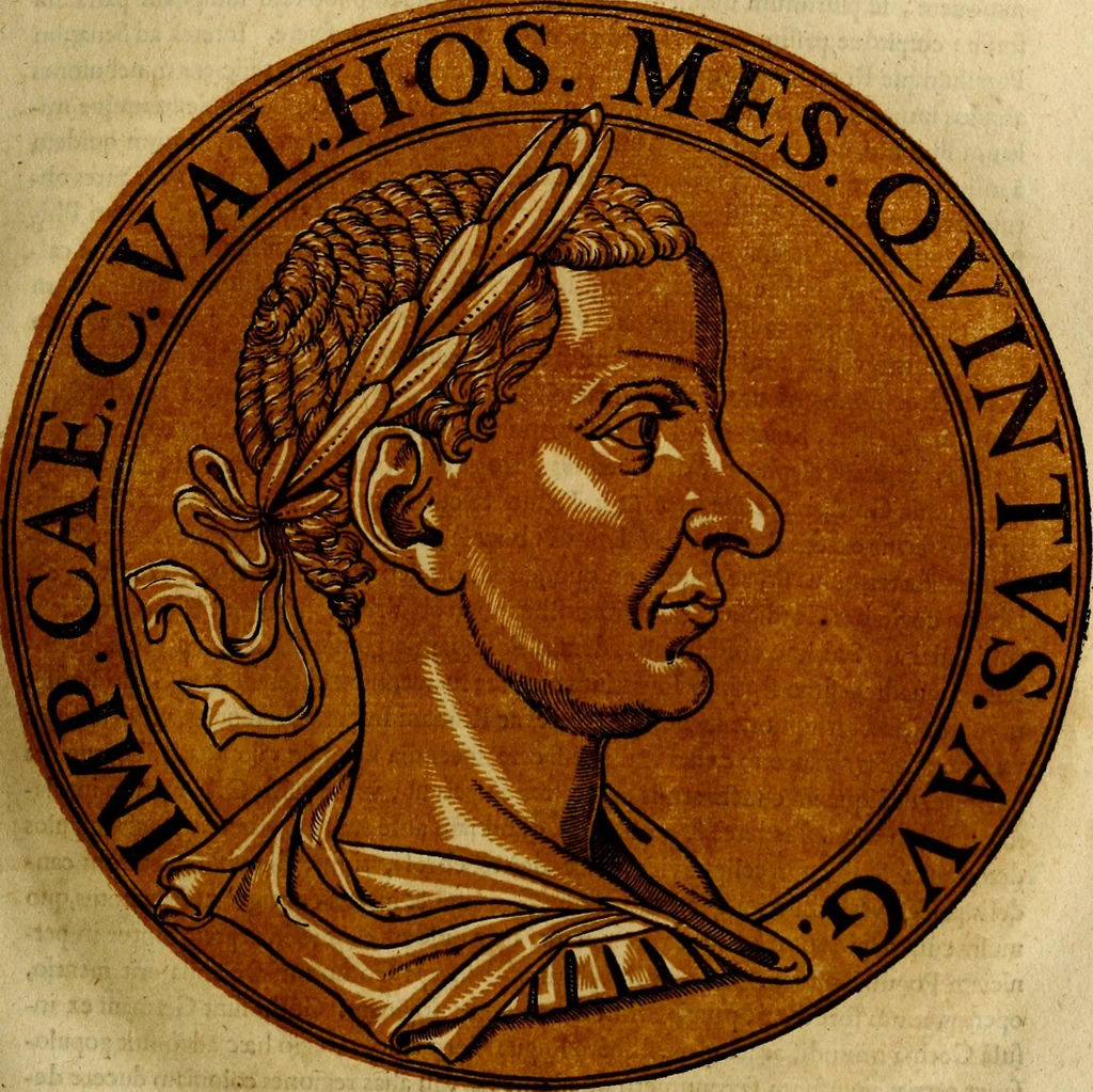 An illustration from Icones imperatorvm romanorvm, ex priscis numismatibus ad viuum delineatae, & breui narratione historicâ, 1645, leaf 94