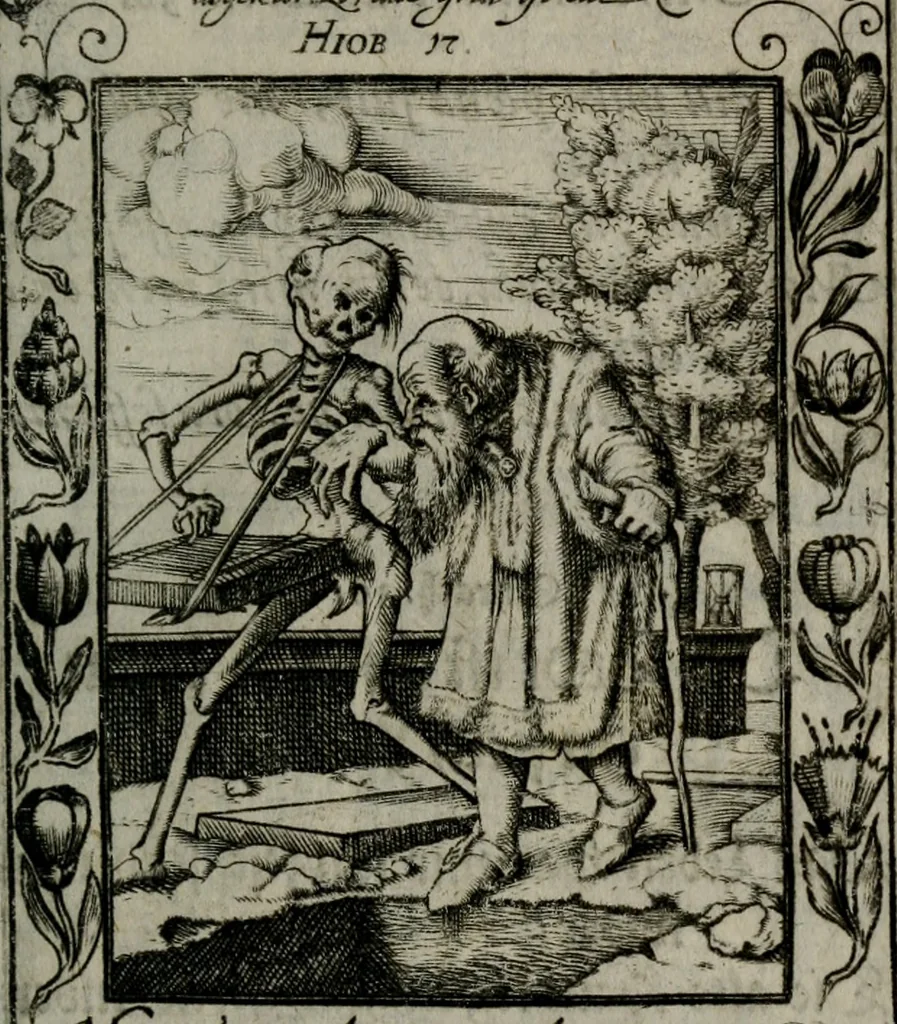An illustration from Icones mortis : sexaginta imaginibus, totidemq[ue], 1648, leaf 100