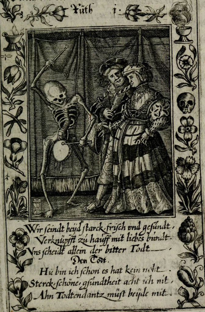 An illustration from Icones mortis : sexaginta imaginibus, totidemq[ue], 1648, leaf 104