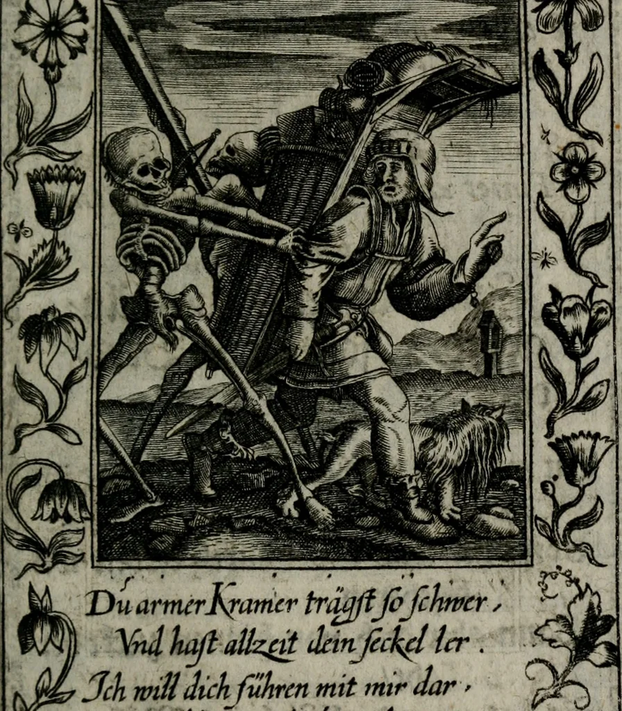 An illustration from Icones mortis : sexaginta imaginibus, totidemq[ue], 1648, leaf 108