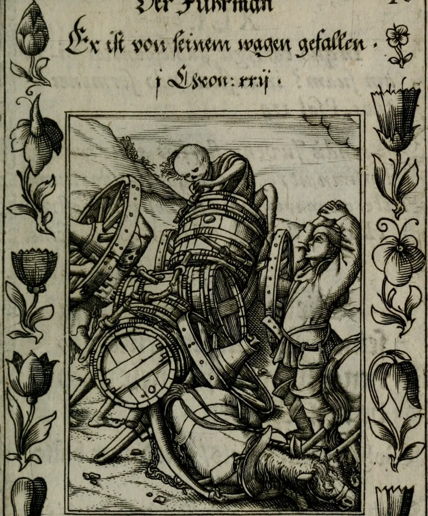 An illustration from Icones mortis : sexaginta imaginibus, totidemq[ue], 1648, leaf 112