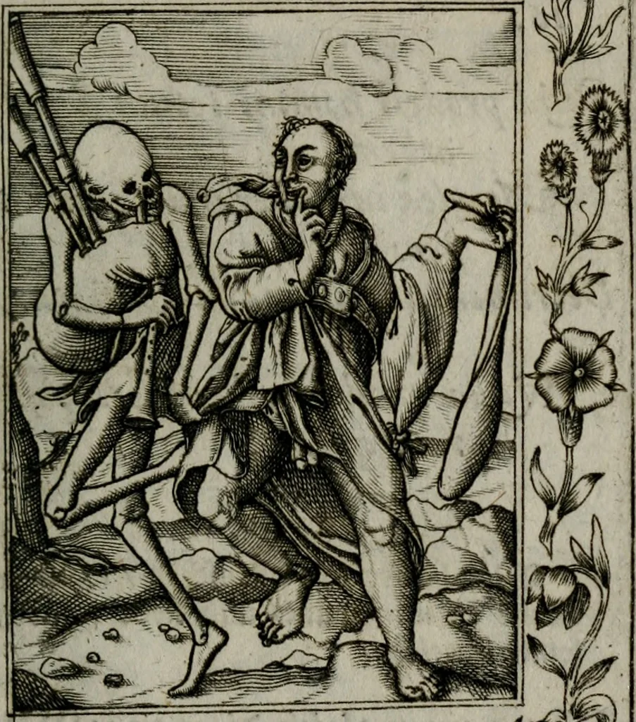An illustration from Icones mortis : sexaginta imaginibus, totidemq[ue], 1648, leaf 124